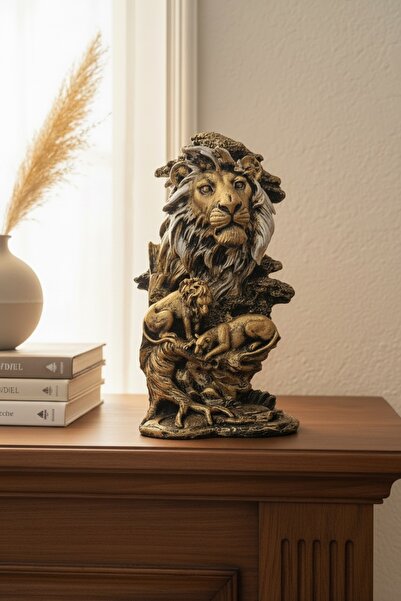 DekorKutum Vahşi Doğa Aslan Ailesi Dekoratif Biblo Heykel Ev Ve Ofis Aksesuarı