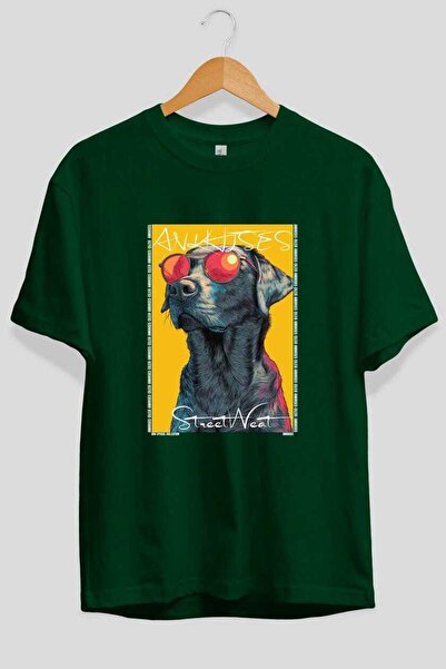 Ankhises Tricou verde supradimensionat cu imprimeu Dog For Dog Lovers, 100% b...