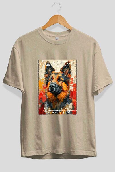 Ankhises تي شيرت Dog For Love 18 مطبوع عليه صورة كلب باللون البيج مقاس كبير 1...
