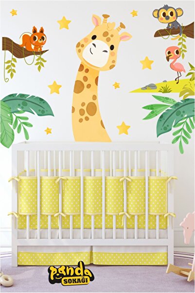 PANDA SOKAĞI Giraffe, Monkey and Squirrel Sticker Children's Room Sticker Sel...
