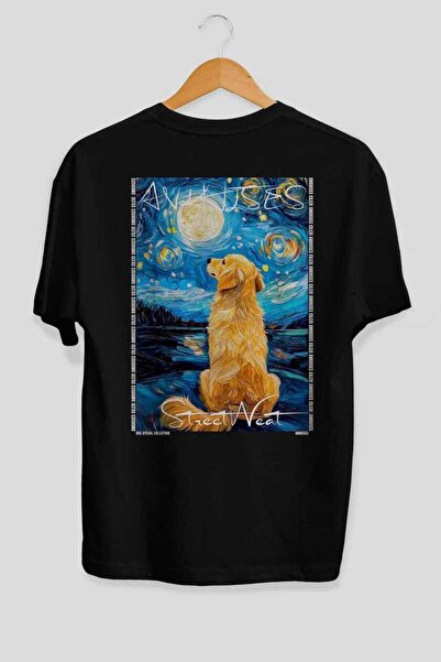 Ankhises تي شيرت Dog For Love 6 أسود كبير الحجم مطبوع عليه كلب، مصنوع من القط...