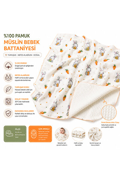 Ens Group Avm 100% Cotton Muslin Baby Blanket Double Layer Waffle Textured Ra...
