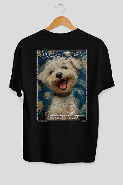 Ankhises For Dog Lovers 38 Back Dog Print Black Oversize T-Shirt 100% Cotton ...