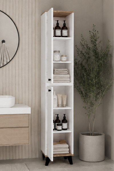 MOBİLİQUE Doruk Banyo Dolabı Çok Amaçlı Kapaklı Erzak ve Havlu Dolabı Pratik ...