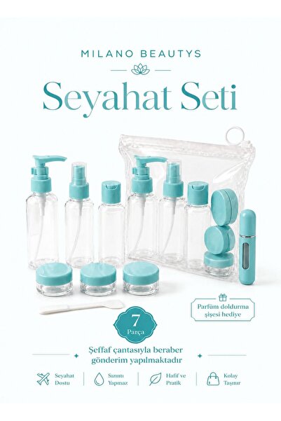 Seyahat Seti 7'li Şeffaf Çantalı Karışık Renkler