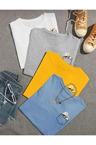 JENOLAN 4-paket osnovnih majica bez štampe/štampanih unisex širokih oversize ...