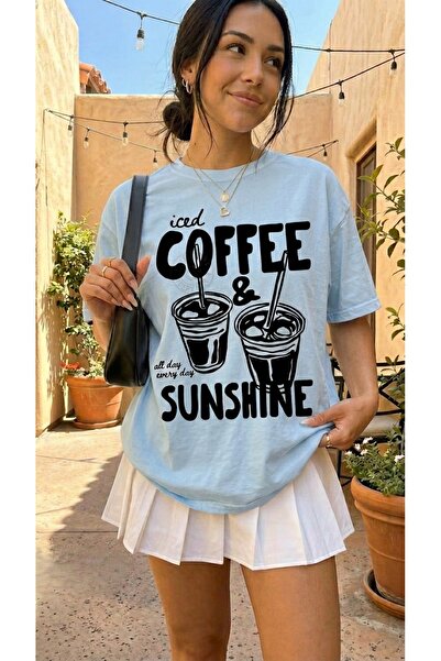 EFFRENATU Ženska široka bela majica sa printom "Iced Coffee & Sunshine", 100%...