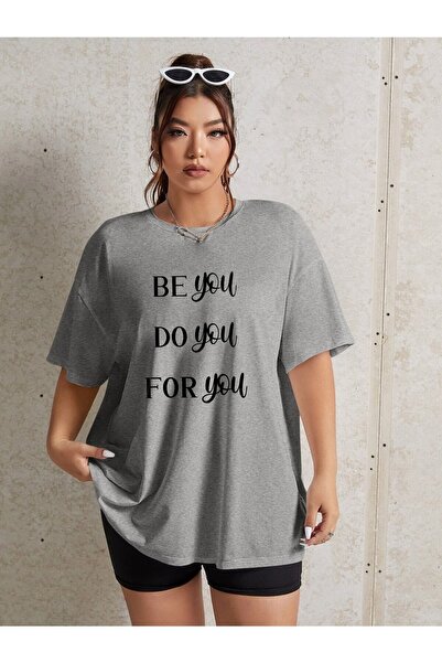 JENOLAN Žene / Devojke Be You T-shirt sa šarenim printom, siva, oversized, le...