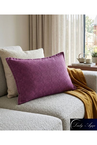 Lady Ayça 2 Adet Kumaş Dikişli Yastık Kılıfı-50x70 cm Yastık Kılıfı-Pamuk Pol...
