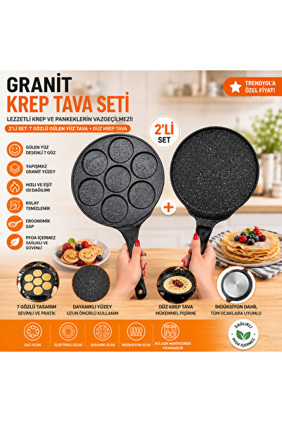 Granit 2Lİ KREP VE EMOJİLİ PANCAKE TAVA SETİ