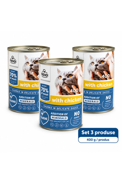 FRENDİ Cat cu Pui, hrana umeda pentru pisici, Set 3 conserve, 3 x 400 g