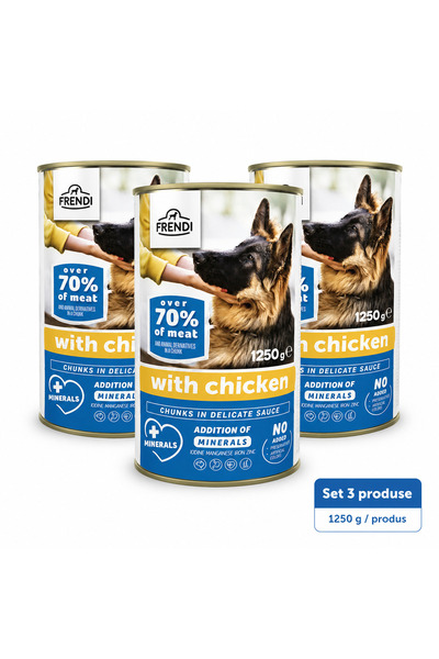 FRENDİ Dog cu Pui, hrana umeda pentru caini, Set 3 conserve, 3 x 1250 g