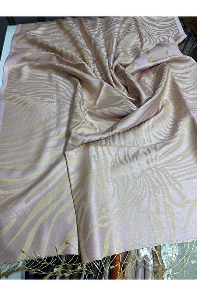 ipekevi Zebra Patterned Silk Shawl Vip Series Powder