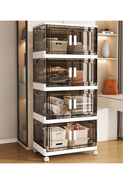 Generic 4-Tier Foldable Storage Cabinet with Wheels 60 x 35 x 125 cm - PP Pla...