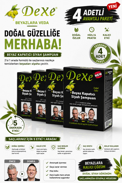 Dexe Black Hair Shampoo - Saç Siyahlaştırıcı Şampuan 4 Adet Eko Paket
