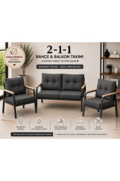 Sofmina Balkon ve Bahçe Takımı Cafe Oturma grubu 2+1+1 Konforlu Lotus Serisi