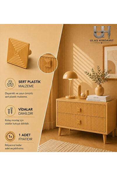 Ulaş Hırdavat Şık Tasarım Dekoratif Kare Çizgili Çekmece Kulpu Minimal Lüx Mo...
