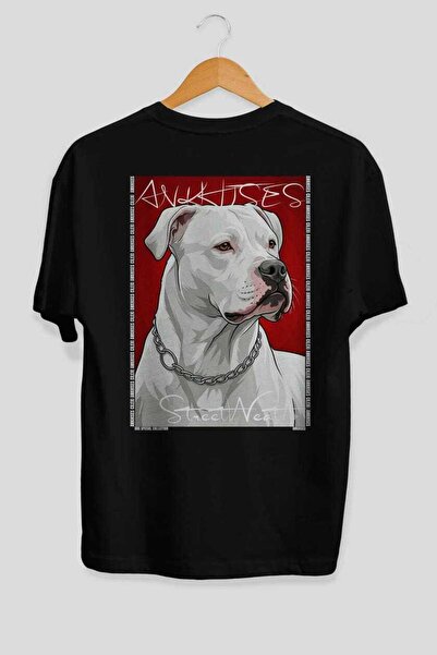 Ankhises For Dog Lovers 41 Back Dog Printed Black Oversize T-Shirt 100% Cotto...