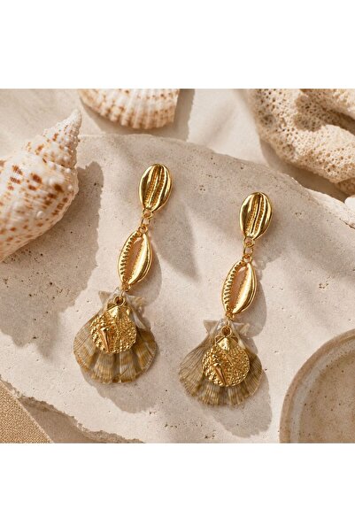 So Much Accesories Gold Deniz Kabuğu Detaylı Sallantılı Kadın Küpe | Deniz Te...