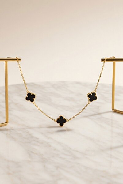 RMY MODA Women's Black Sequential Clover Figured Chain Necklace
