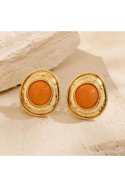 So Much Accesories Gold Beveled Orange Stone Stylish Women's Earrings