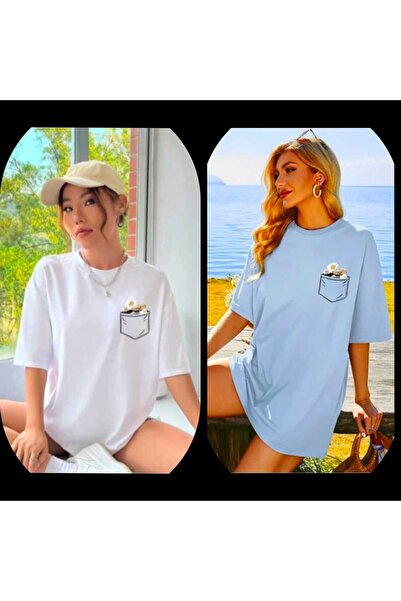 JENOLAN 2 Πακέτο 3 Basic εμπριμέ/Άτυπο Unisex Loose Oversize Boyfirend T-shirt