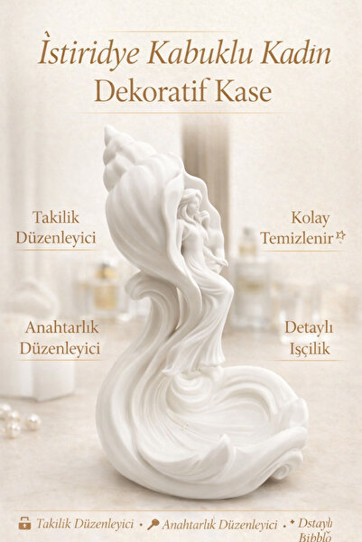 Karis ART İstiridye Kabuklu Kadın Dekoratif Kase | Takılık ve Anahtarlık Düze...