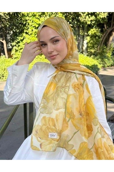 YILDIZ SCARFS Müjgan Desen Hint Pamuk Şal - Sarı