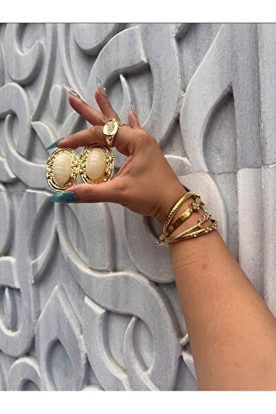 MOD10 Helen Jewerly marka model doğal taşlı gold çelik küpe