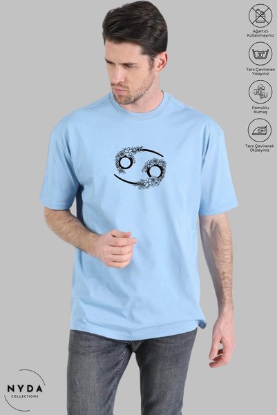 Nyda Collections Unisex Crew Neck Cancer Zodiac Sign Printed Cotton Oversize Short Sleeve T-Shirt