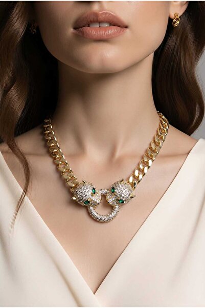 NN COLIER ochi verzi FrenzY,otel inoxidabil placat cu aur 14 k