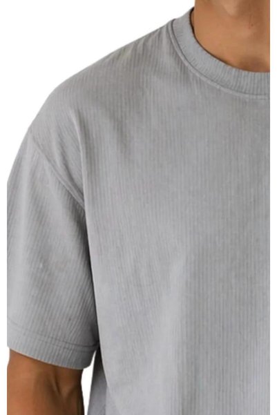 Brave Soul Tricou gri – Material ribbed, croială lejeră