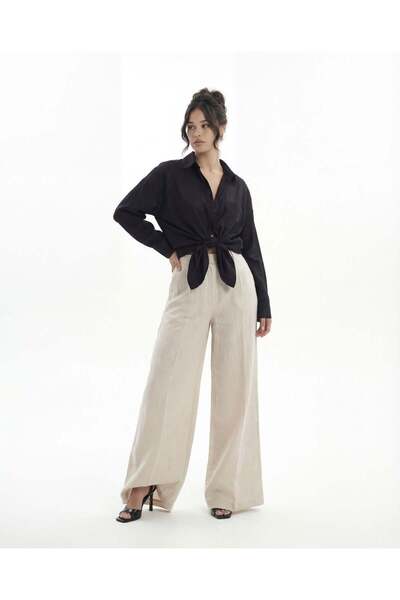CKM MODA Konule Embroidery Pocket Detailed Oversize Shirt Black