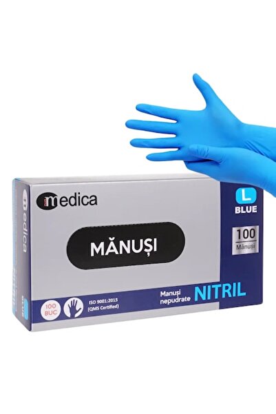 MEDICA Mănuși din nitril fără pudră, 100 buc/cutie, Medica, L