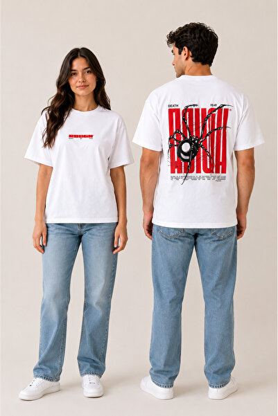 MJORA Unisex White Printed 100% Cotton Oversize Wide Fit T-Shirt