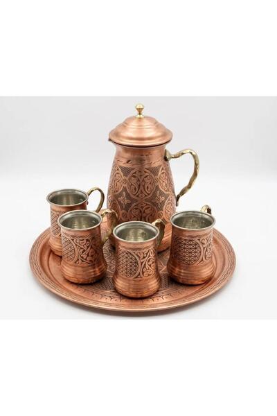 AURA COPPER Ağır El İşlemesi Kapaklı Bakır Sürahi 1.2mm Kalın Saf Bakır 27 cm...