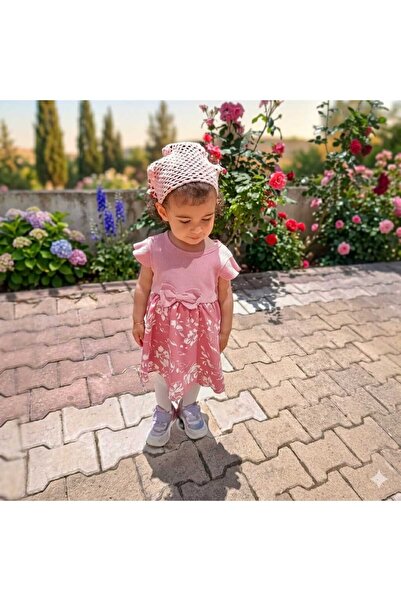 uHeL Kız Çocuk El Örgüsü Boncuklu Bandana - Pembe Kroşe Eşarp ve Saç Aksesuarı