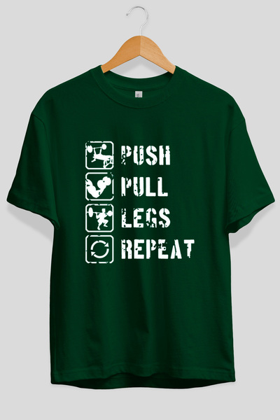 Ankhises Push Pull Legs Oversize μπροστινό εμπριμέ πράσινο μπλουζάκι 100% βαμ...