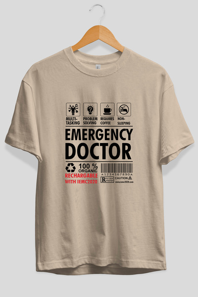 Ankhises Tricou bej cu imprimeu în față Emergency Doctor, 100% bumbac, îmbrăc...