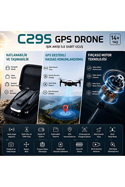 LA CHİCC C295 GPS Drone Katlanabilir Fırçasız Motorlu Akıllı Takip 50X Dijital Yakınlaştırma WiFi Kameralı Drone