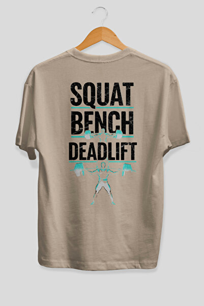 Ankhises Tricou bej cu imprimeu pe spate Squat Bench Deadlift 3, supradimensi...