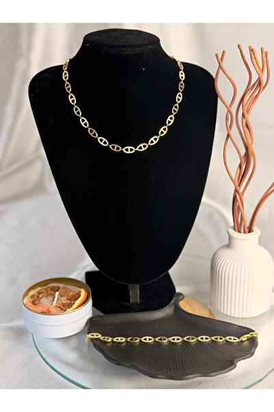 ANKA JEWELLRY KADIN ÇELİK ZİRKON TAŞLI OVAL HALKA KOLYE BİLEKLİK SETİ