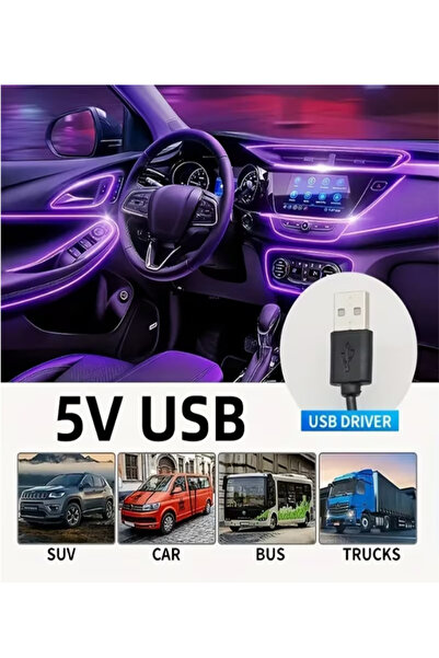 TRENDLIFEOTO Rgb Araç Içi Atmosfer Ambiyans Ip Neon Torpido Led 2metre usb girişli