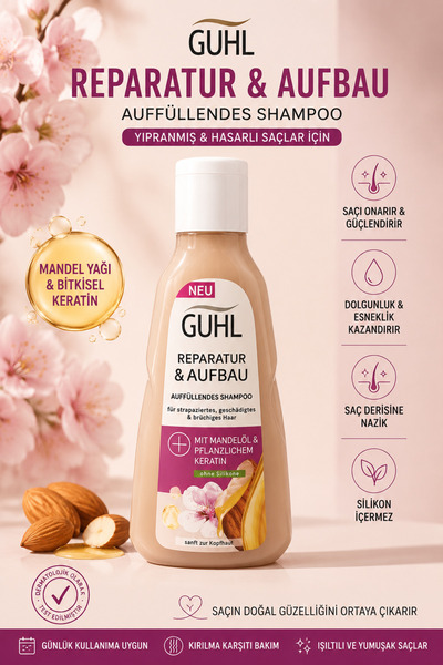 GUHL Reparatur & Aufbau Onarıcı Şampuan 250 ml | Badem Yağı ve Bitkisel Kerat...