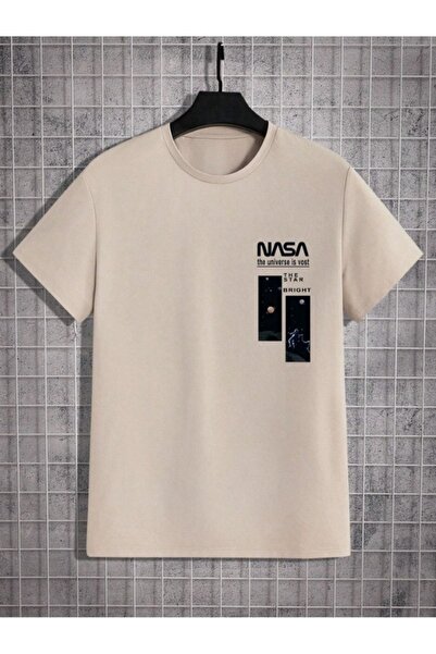 JENOLAN Men's Nasa the Star Printed T-Shirt Oversize Loose Boyfirend