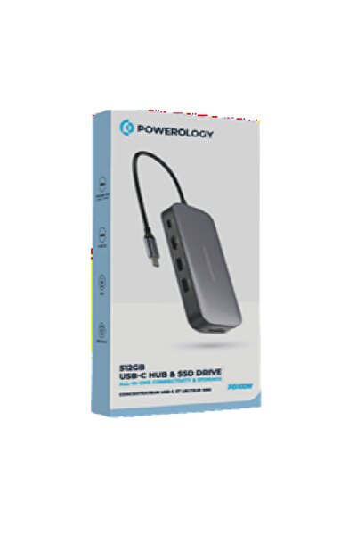 Powerology 512GB USB-C Hub & SSD Drive All-in-one Connectivity & Storage Gray