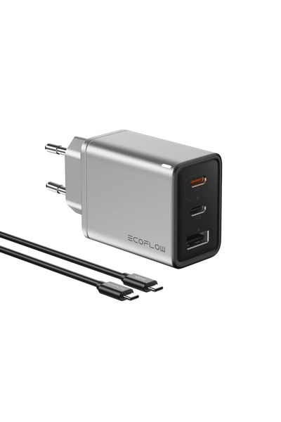 EcoFlow Încărcător rapid GaN de 65W cu 2x USB-C, 1x USB-A, cablu inclus
