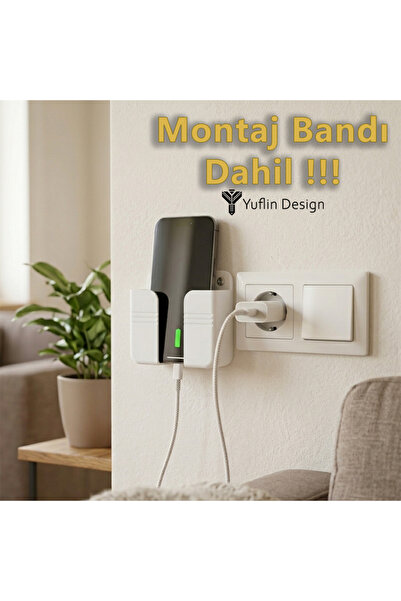 Yuflin Design Priz Yanı - Priz Üstü Telefon Tutucu Şarj Standı | Duvara Monte...