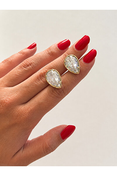 14K Çelik Üzeri Altın Kaplama Kristal Damla Küpe 1 cm