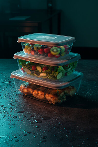 QLUX IDEAS 3-Piece Food Storage Container Set 3200 ml + 1900 ml + 1200 ml Lea...
